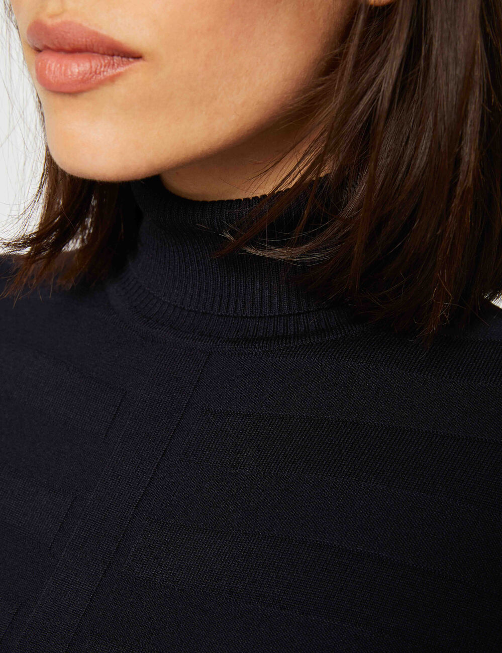 Jersey de cuello alto ajustado marino mujer