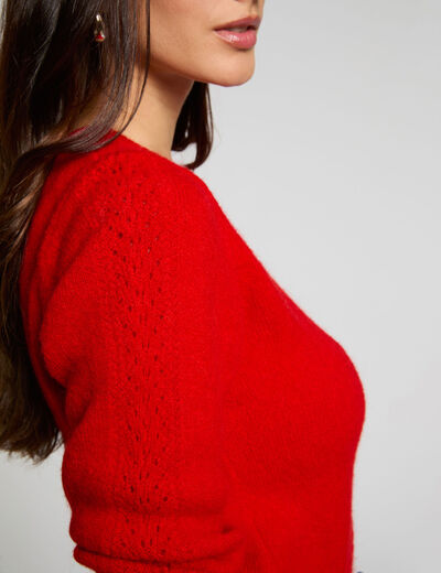 Jersey corto con cuello en v rojo mujer