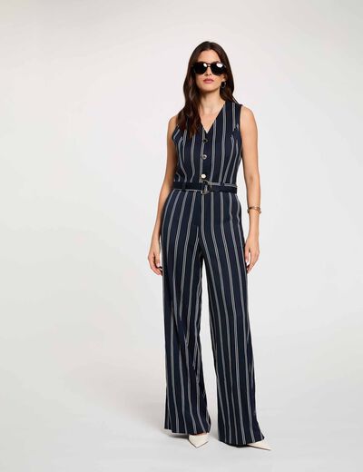 Mono sin mangas con cuello en v azul marino mujer