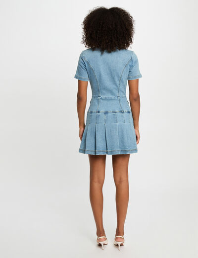 Vestido corto evasé vaquero denim stone mujer
