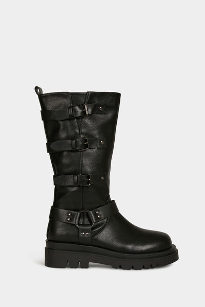 Botines planos con pulseras negro mujer