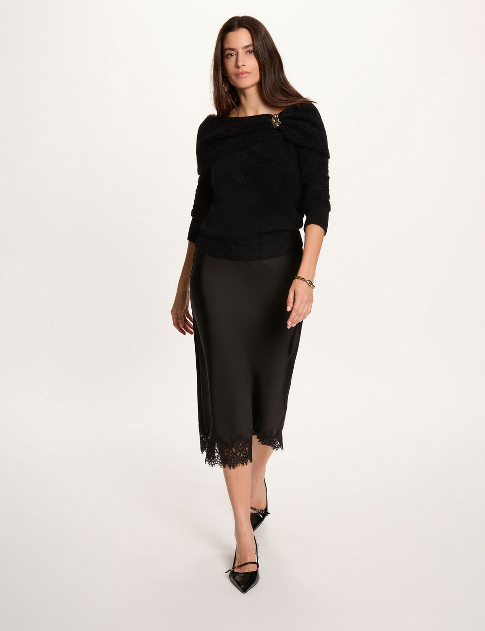 Jersey con cuello bardot negro mujer