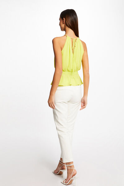 Blusa sin mangas con escote cruzado verde pistacho mujer