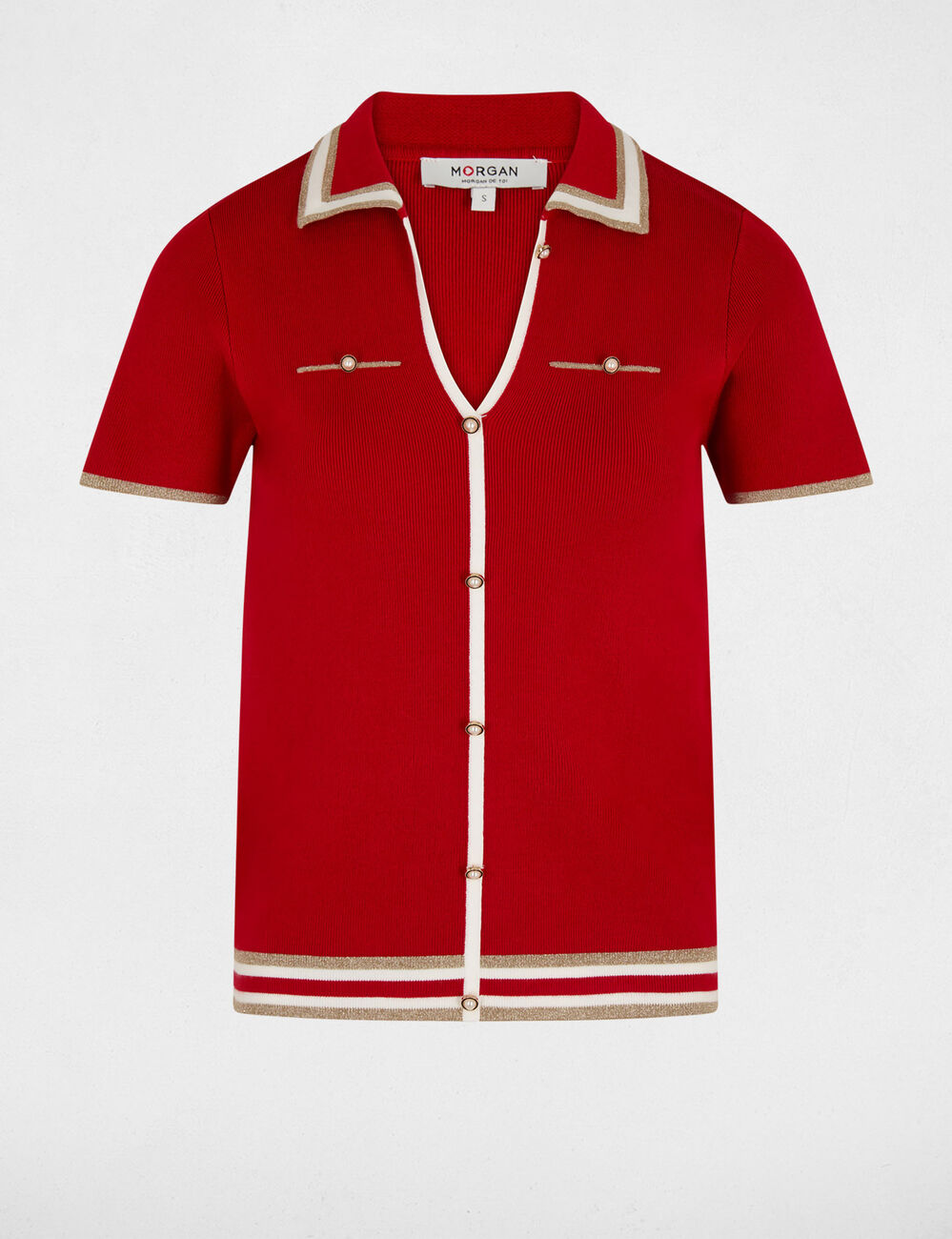 Jersey cuello tipo polo manga corta rojo mujer