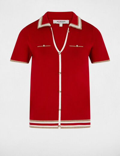 Jersey cuello tipo polo manga corta rojo mujer