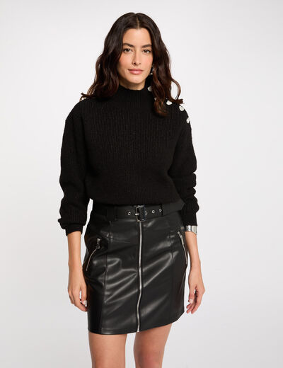 Falda corta cuero sintético negro mujer