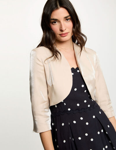 Bolero ajustado mangas 3/4 beis claro mujer