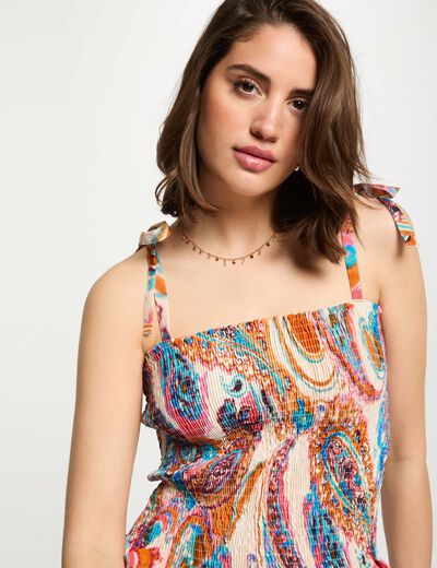 Top rizado estampado multicolor mujer