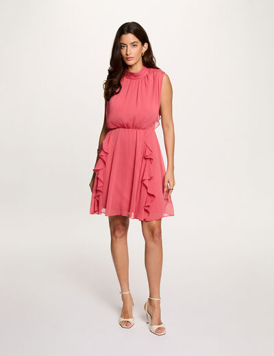 Vestido corto con cuello alto rosa envejecido mujer