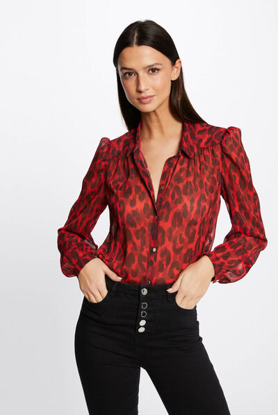 Camisa manga larga estampado leopardo multico mujer