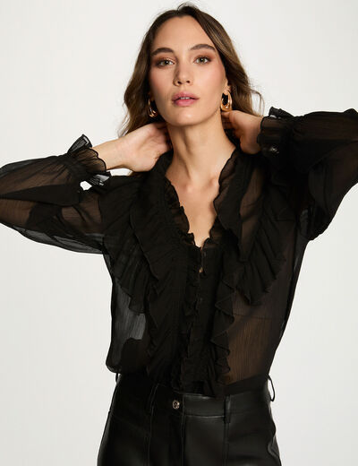 Camisa fluida con cuello en v negro mujer