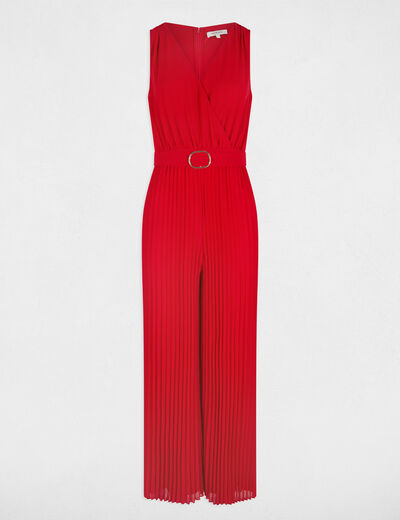 Mono largo holgado con pernera plisada rojo mujer