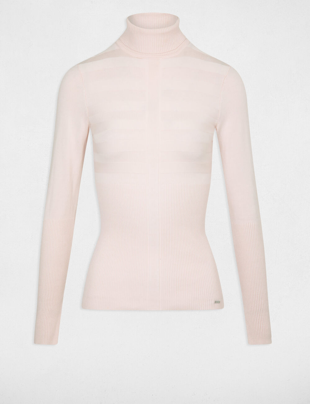 Jersey ajustado de cuello alto rosa mujer