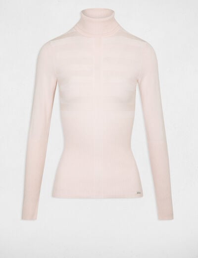 Jersey ajustado de cuello alto rosa mujer