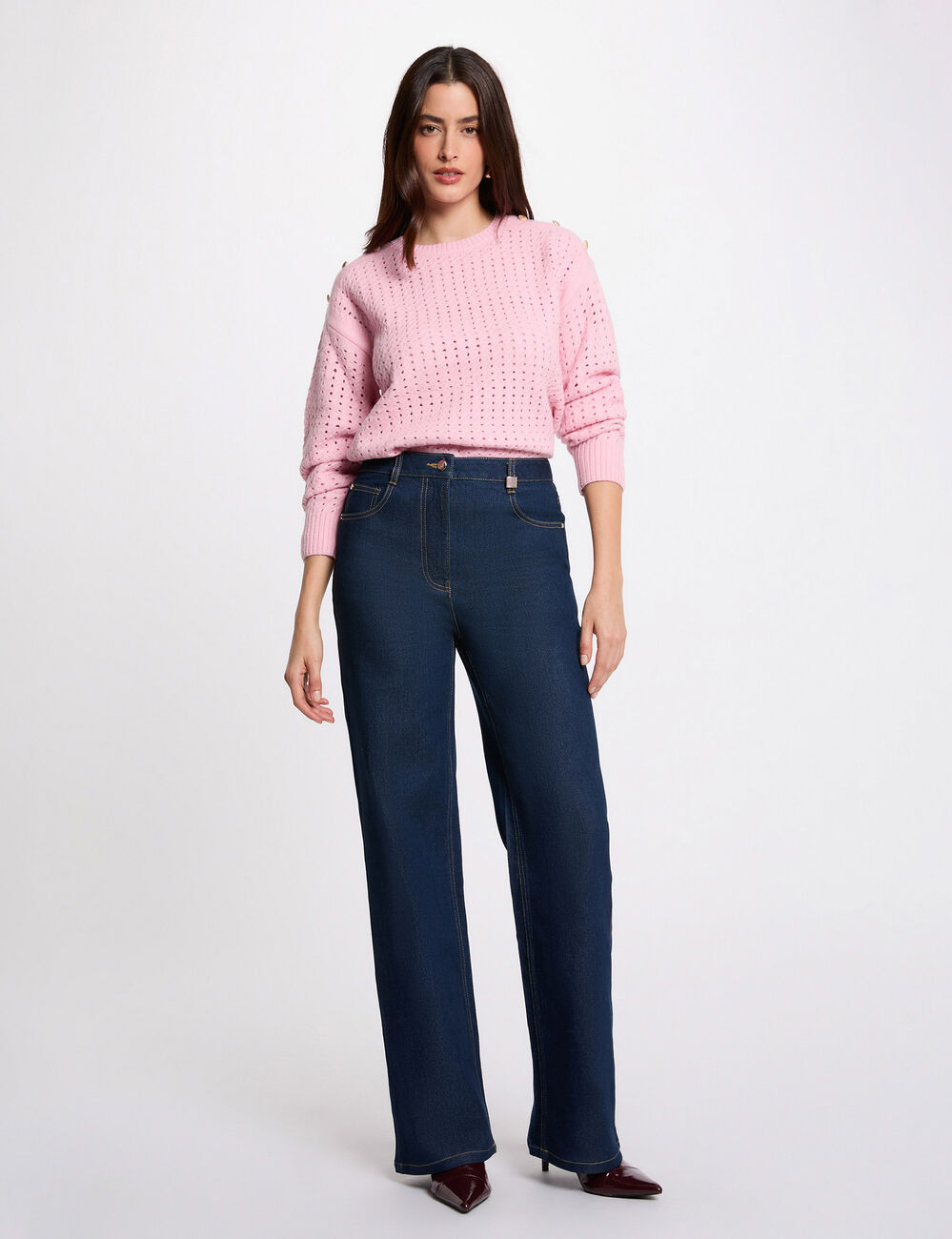 Jersey con hombros abotonados rosa claro mujer