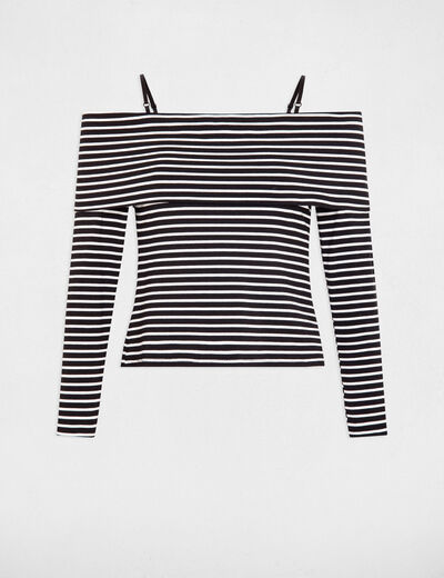 Camiseta manga larga rayas marfil mujer