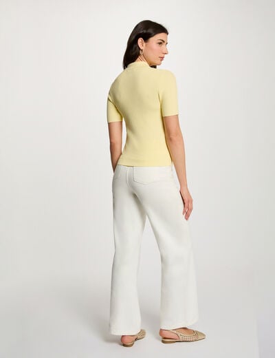 Jersey ajustado con cuello vuelto amarillo pastel mujer