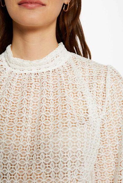 Camiseta manga 3/4 con encaje crudo mujer