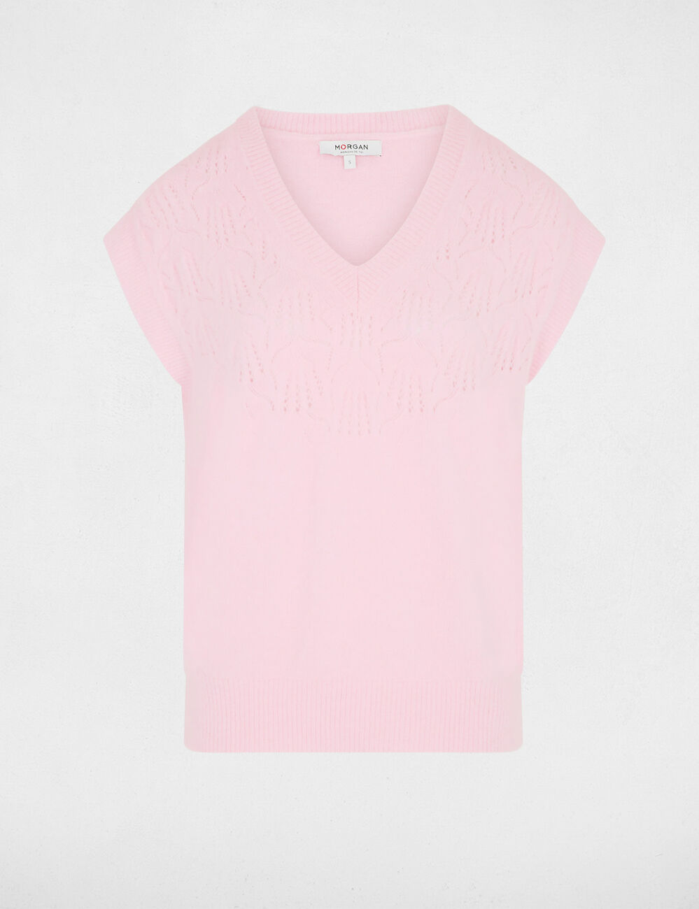 Jersey sin mangas calado rosa mujer