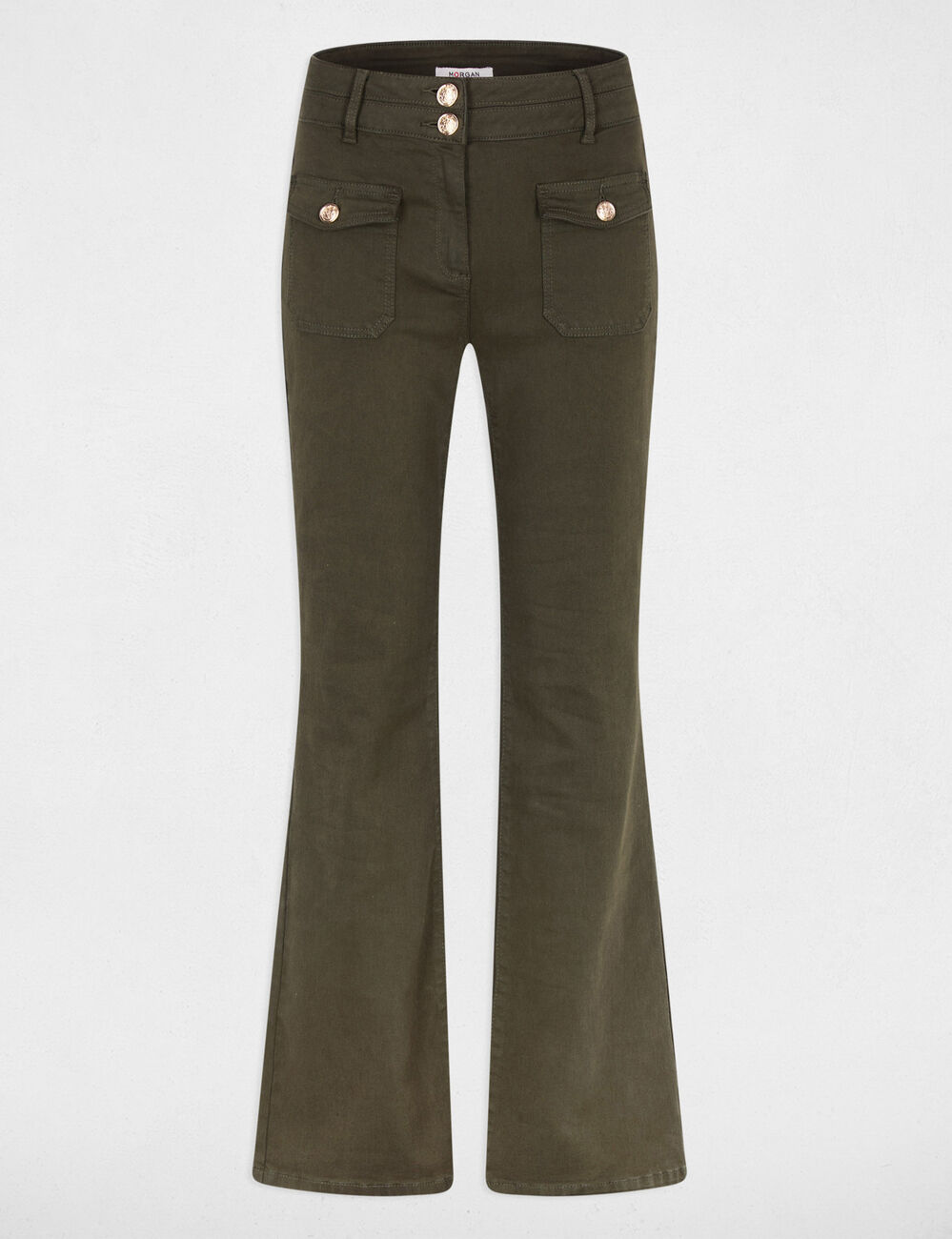 Pantal&oacute;n bootcut verde caqui mujer
