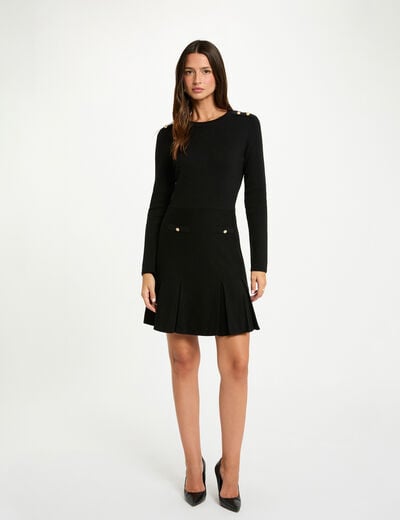 Vestido corto de punto trapezoidal negro mujer