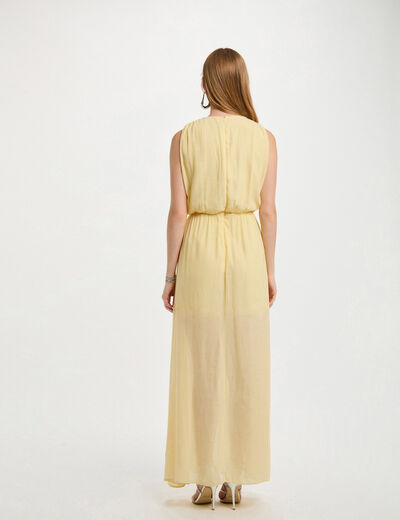 Vestido largo recto amarillo pastel mujer