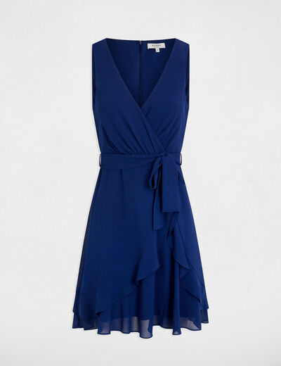 Vestido corto cruzado azul marino mujer