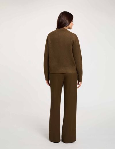 Pantal&oacute;n ancho de tiro alto verde caqui mujer