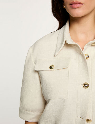 Chaqueta de tweed manga corta arena mujer