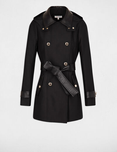 Gabardina con cuero sintético negro mujer