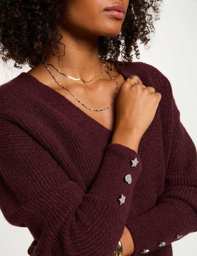 Jersey cuello en V oversize ciruela mujer