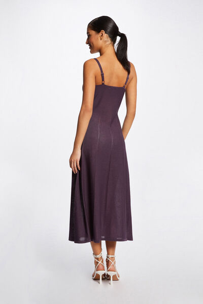 Vestido de punto midi acampanado ciruela mujer