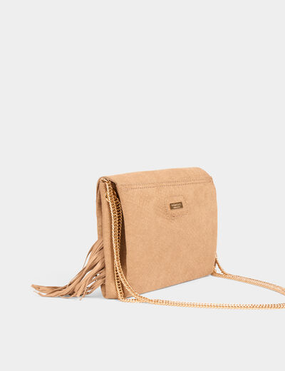 Bolso cartera de mano flecos arena mujer