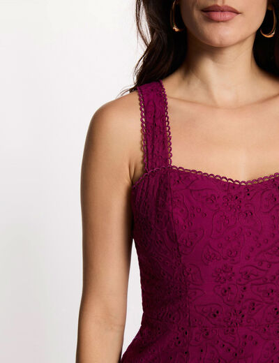 Vestido tubo bordado ingl&eacute;s ciruela mujer