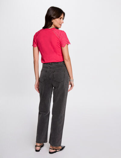 Camiseta manga corta rosado fucsia mujer