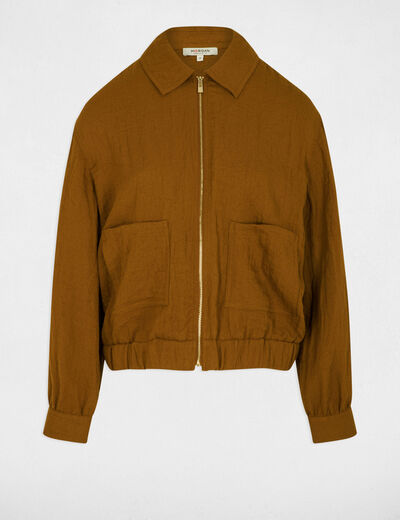 Chaqueta oversize plisada c&aacute;mel mujer