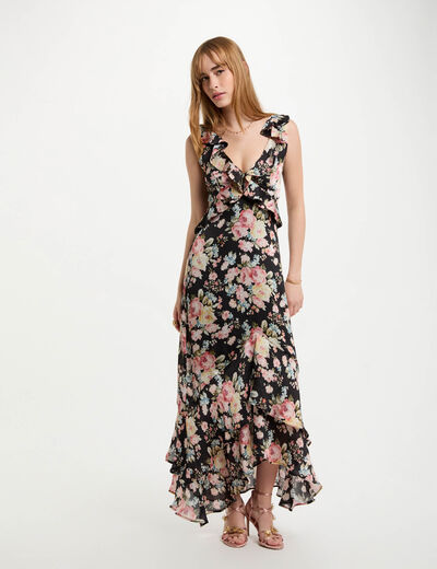 Vestido largo recto estampado multicolor mujer