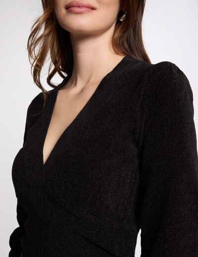 Jersey cuello efecto cruzado negro mujer