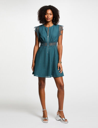 Vestido corto acampanado azul petróleo mujer