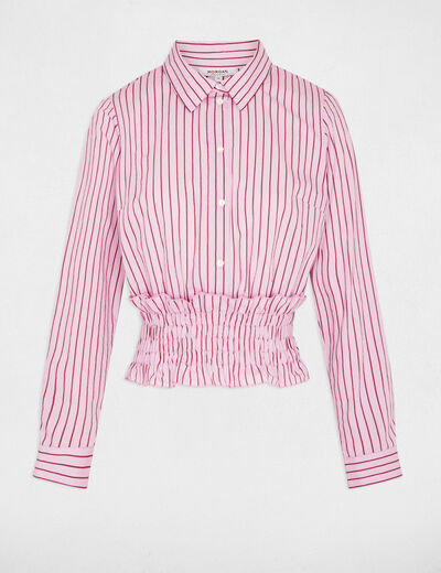 Camisa de rayas con cuello vuelto rosa mujer