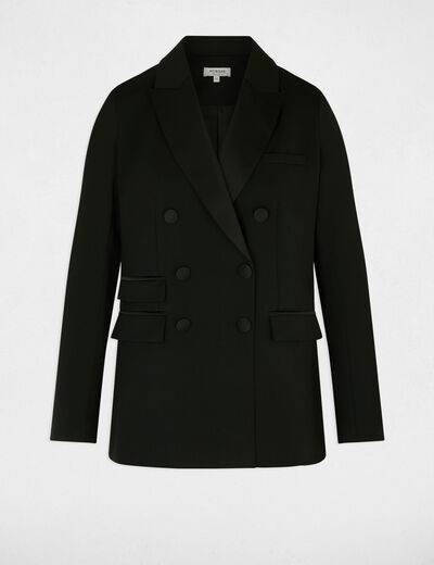 Chaqueta satinada con cuello sastre negro mujer