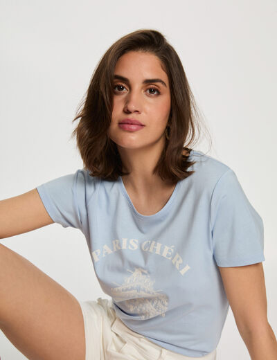 Camiseta con mensaje azul cielo mujer