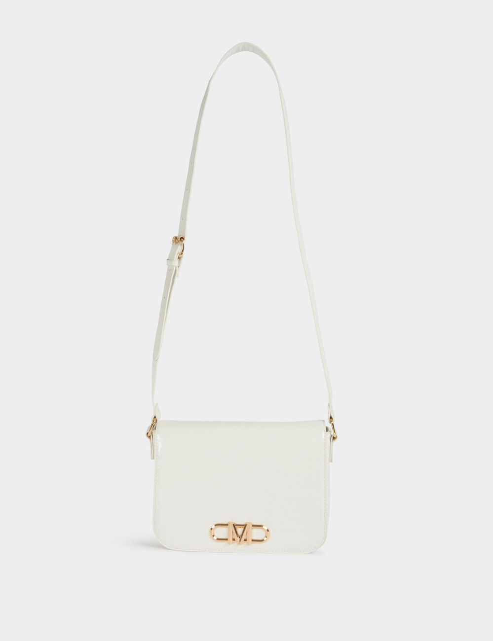 Bolso bandolera efecto cocodrilo marfil mujer