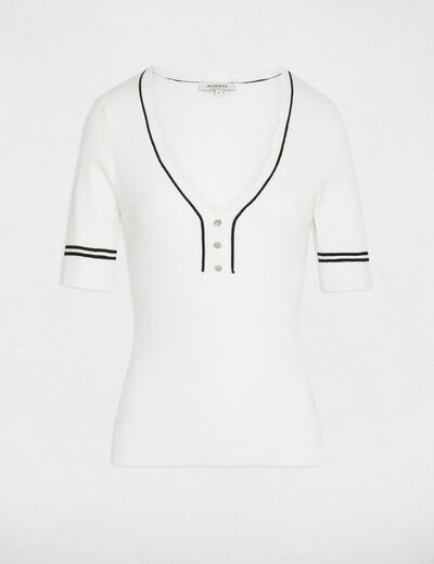 Jersey entallado con cuello en V blanco mujer