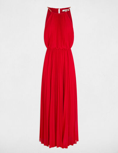 Vestido largo plisado rojo mujer