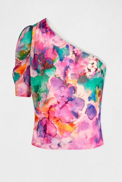 Blusa asimétrica estampado floral multicolor mujer