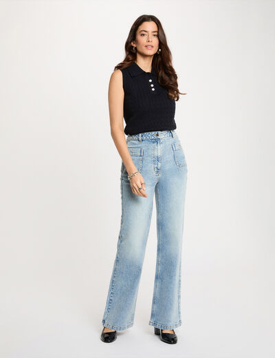 Vaqueros anchos de tiro alto denim doble stone mujer