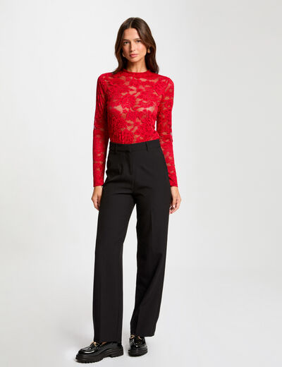 Pantalón recto con pinzas negro mujer