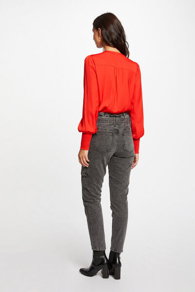 Camisa manga larga con cuello redondo orange mujer