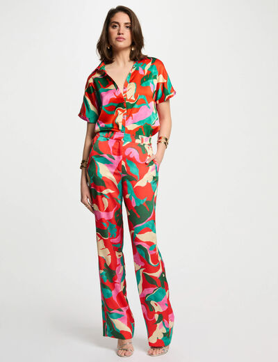 Pantalón recto estampado multicolor mujer